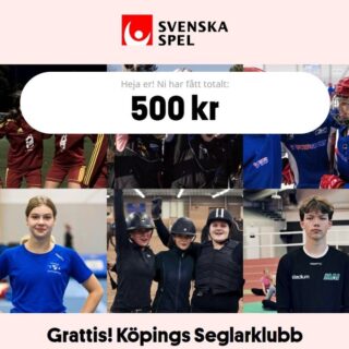 500 kr in till klubben. Tack till er som anmält Köpings Seglarklubb som favorit hos Svenska Spel. 
#köpingsseglarklubb